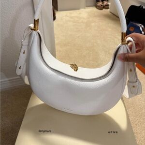 Songmont White Shoulder Bag with Gold Accents